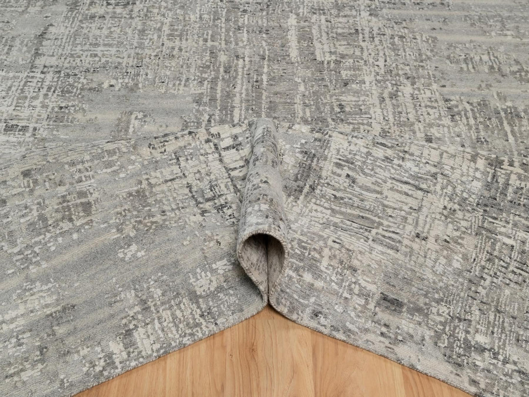 8'1" x 10'1" New Hand Knotted Grey Wool Rectangle Oriental Rug - MOA10291828