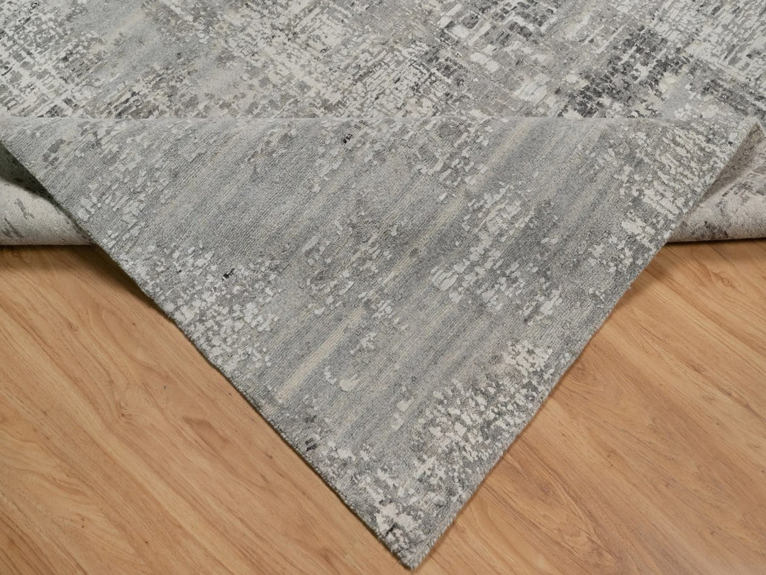 8'1" x 10'1" New Hand Knotted Grey Wool Rectangle Oriental Rug - MOA10291828