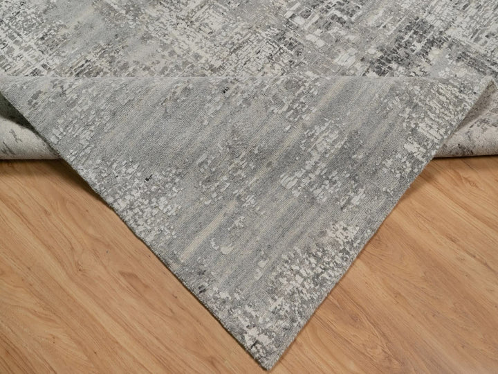 8'1" x 10'1" New Hand Knotted Grey Wool Rectangle Oriental Rug - MOA10291828