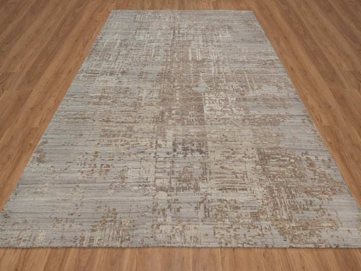 9'1" x 11'10" New Hand Knotted Brown Wool Rectangle Oriental Rug - MOA10291829