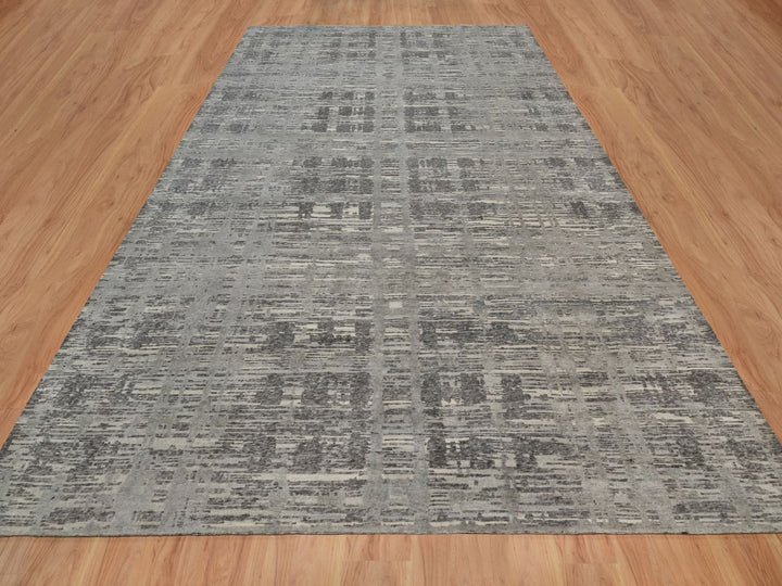 10'0" x 14'1" New Hand Knotted Grey Wool Rectangle Oriental Rug - MOA10291831