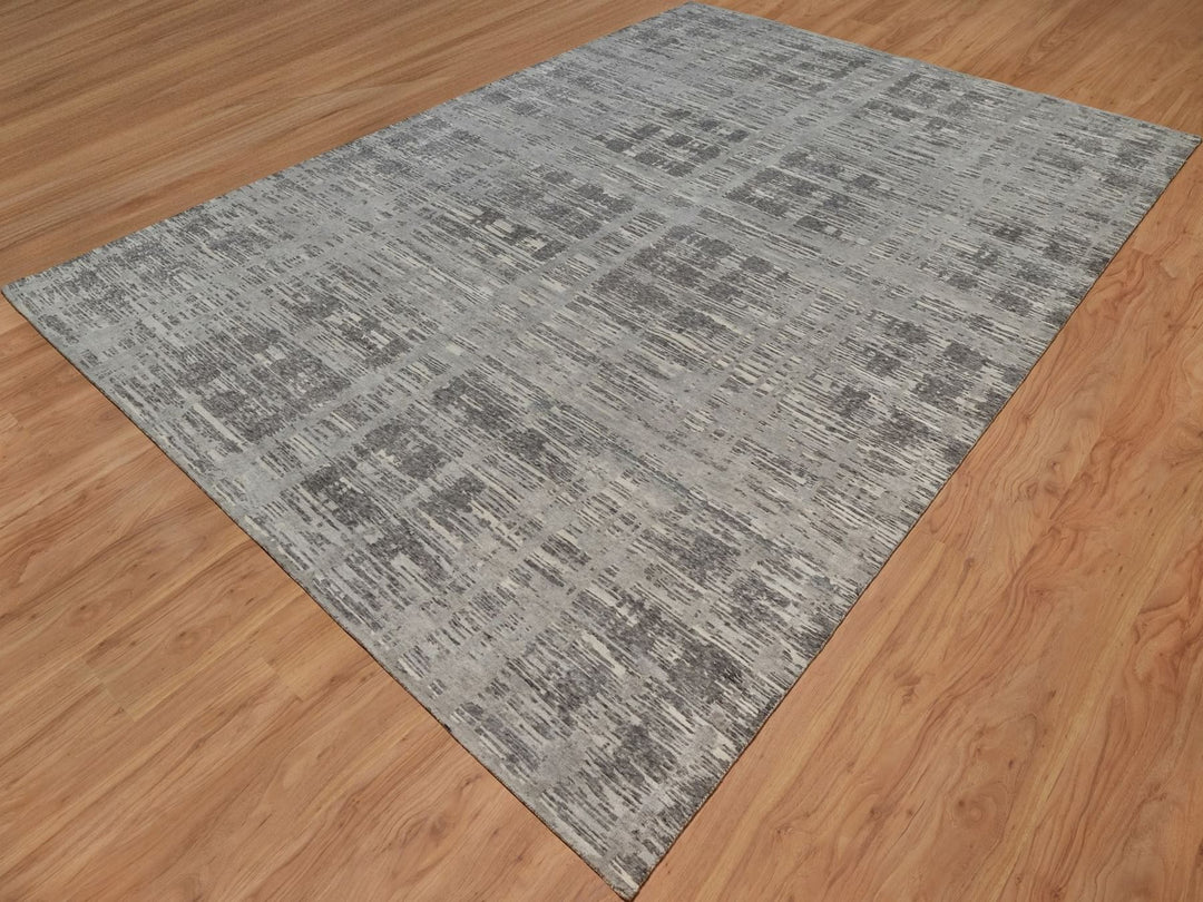 10'0" x 14'1" New Hand Knotted Grey Wool Rectangle Oriental Rug - MOA10291831