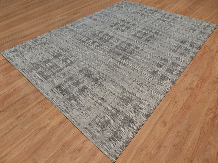 10'0" x 14'1" New Hand Knotted Grey Wool Rectangle Oriental Rug - MOA10291831