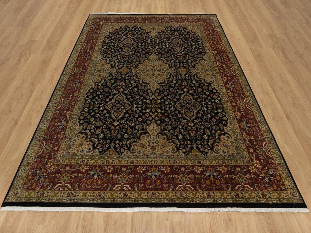 8'0" x 10'1" New Hand Knotted Black Wool Rectangle Oriental Rug - MOA10291834
