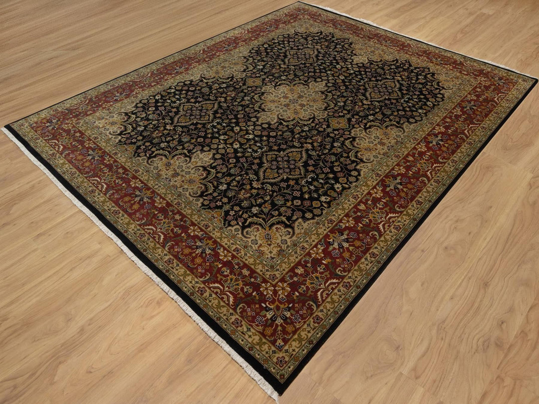 8'0" x 10'1" New Hand Knotted Black Wool Rectangle Oriental Rug - MOA10291834