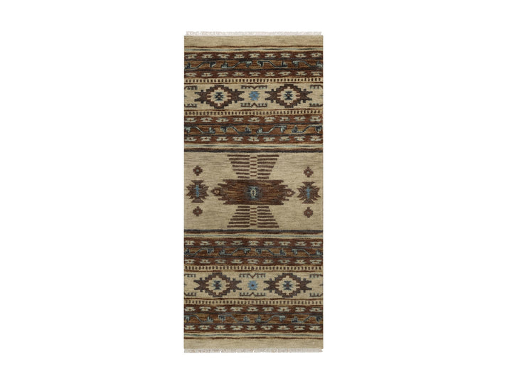 2'7" x 5'10" New Hand Knotted Ivory Wool Runner Oriental Rug - MOA10291835