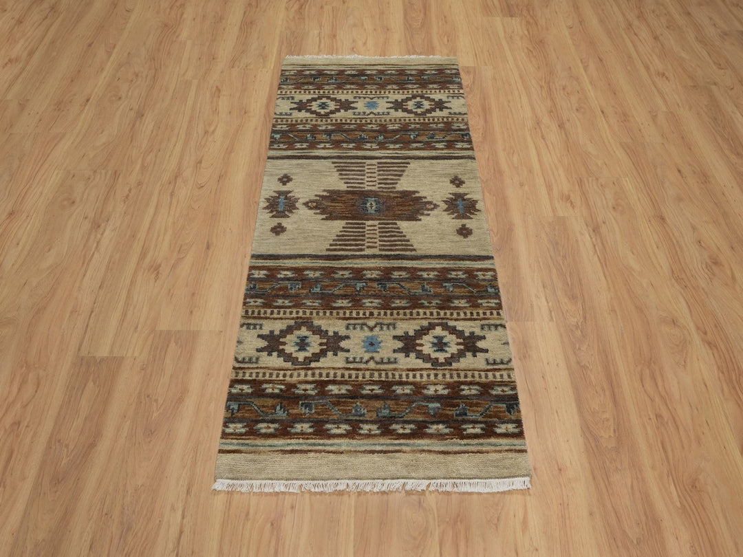 2'7" x 5'10" New Hand Knotted Ivory Wool Runner Oriental Rug - MOA10291835