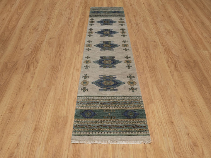 2'6" x 10'0" New Hand Knotted Beige Wool Runner Oriental Rug - MOA10291838