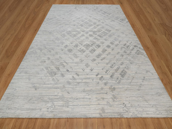 9'0" x 12'1" New Hand Knotted Ivory Wool Rectangle Oriental Rug - MOA10291841