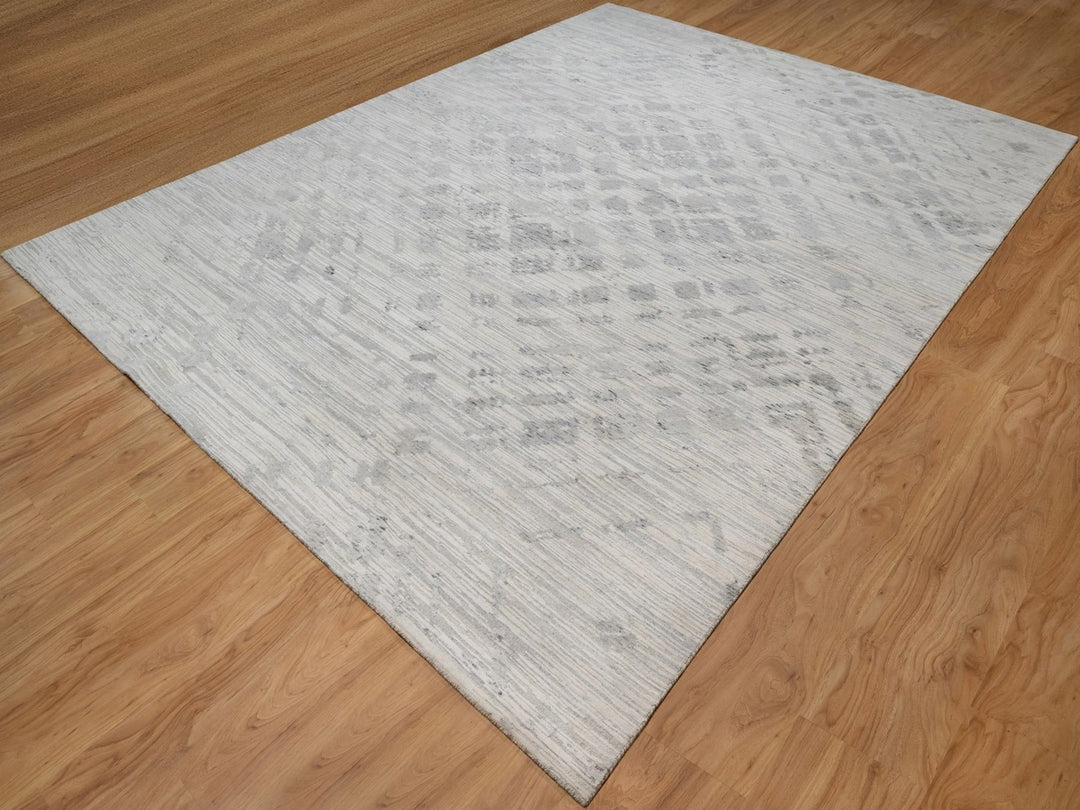 9'0" x 12'1" New Hand Knotted Ivory Wool Rectangle Oriental Rug - MOA10291841