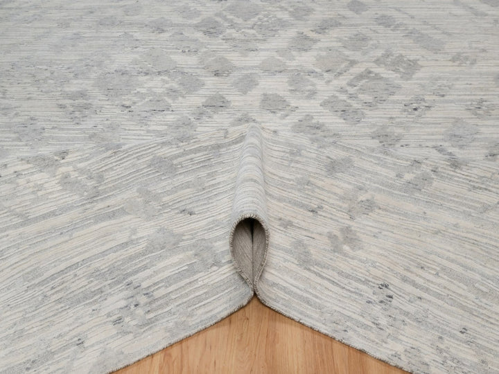 9'0" x 12'1" New Hand Knotted Ivory Wool Rectangle Oriental Rug - MOA10291841