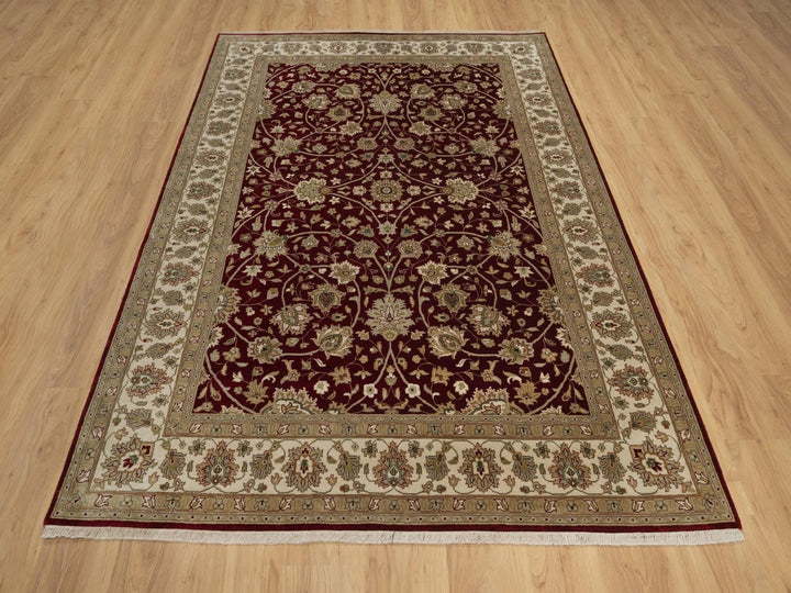 5'9" x 8'0" New Hand Knotted Red Wool & Silk Rectangle Oriental Rug - MOA10291844