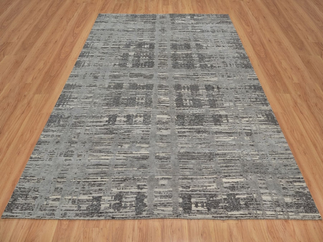 8'1" x 10'2" New Hand Knotted Grey Wool Rectangle Oriental Rug - MOA10291847