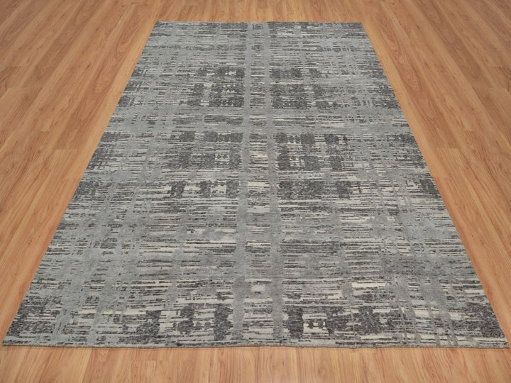 8'1" x 10'2" New Hand Knotted Grey Wool Rectangle Oriental Rug - MOA10291847