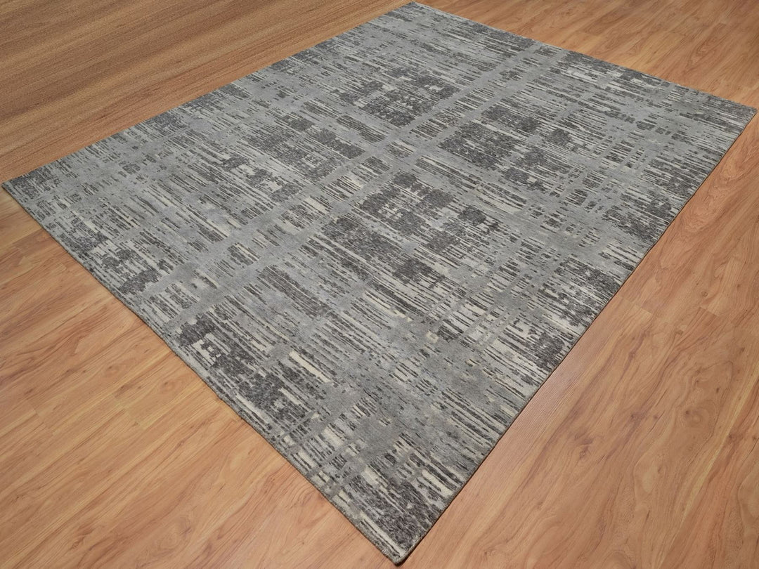 8'1" x 10'2" New Hand Knotted Grey Wool Rectangle Oriental Rug - MOA10291847