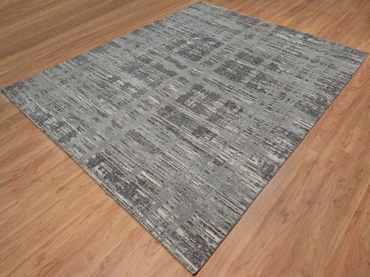 8'1" x 10'2" New Hand Knotted Grey Wool Rectangle Oriental Rug - MOA10291847