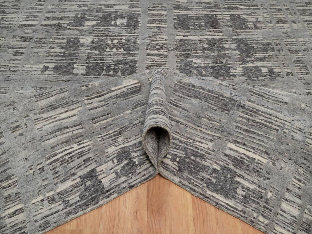 8'1" x 10'2" New Hand Knotted Grey Wool Rectangle Oriental Rug - MOA10291847