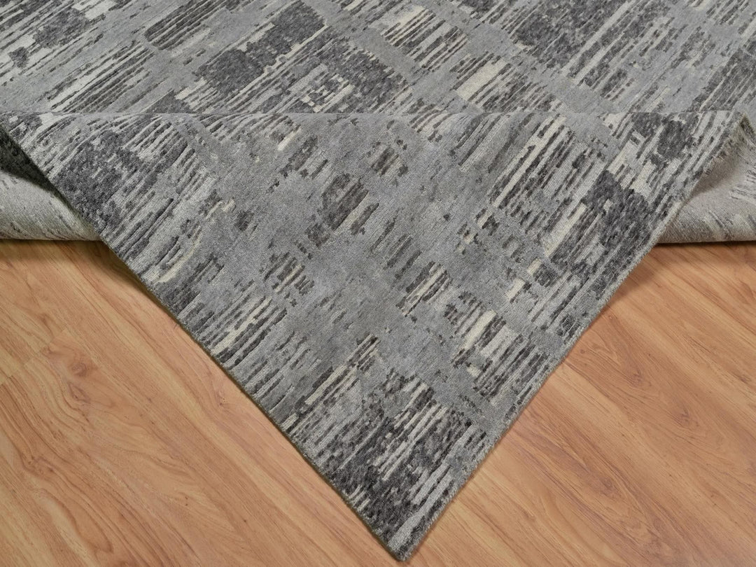 8'1" x 10'2" New Hand Knotted Grey Wool Rectangle Oriental Rug - MOA10291847