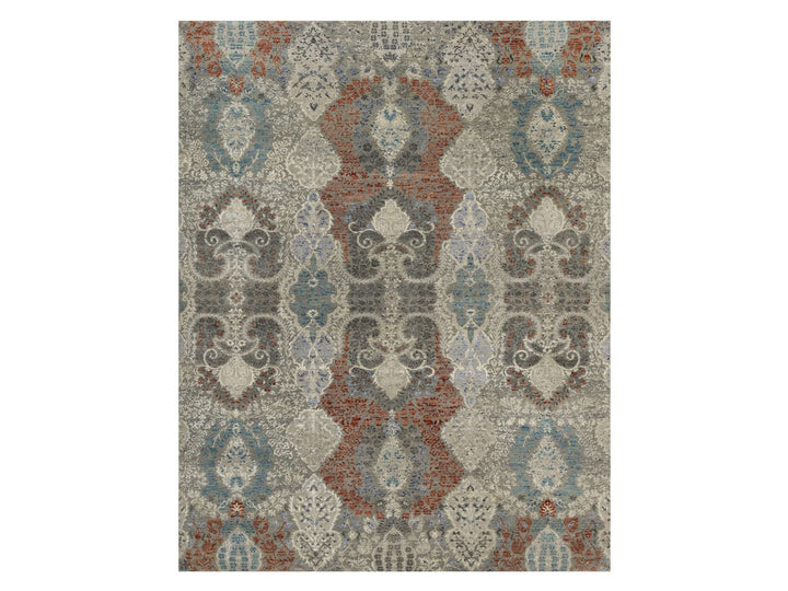 7'11" x 10'2" New Hand Knotted Grey Wool & Silk Rectangle Oriental Rug - MOA10291848