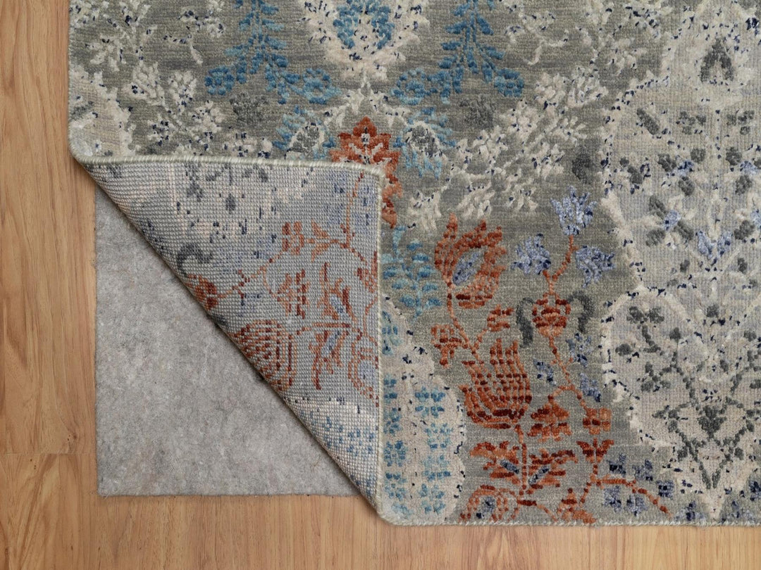 7'11" x 10'2" New Hand Knotted Grey Wool & Silk Rectangle Oriental Rug - MOA10291848