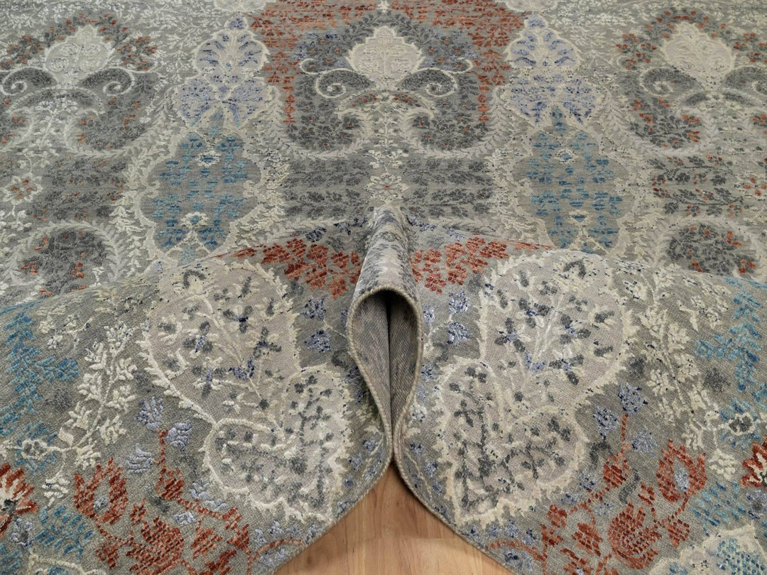 7'11" x 10'2" New Hand Knotted Grey Wool & Silk Rectangle Oriental Rug - MOA10291848