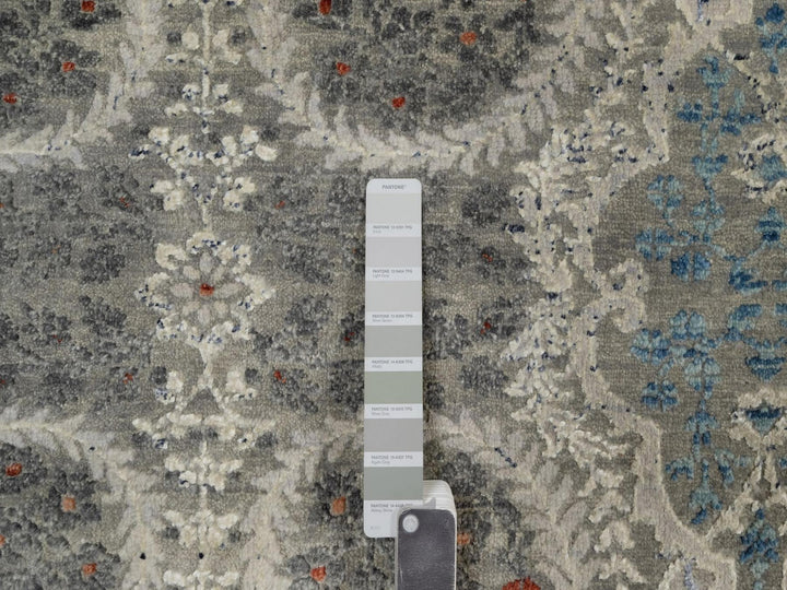 7'11" x 10'2" New Hand Knotted Grey Wool & Silk Rectangle Oriental Rug - MOA10291848