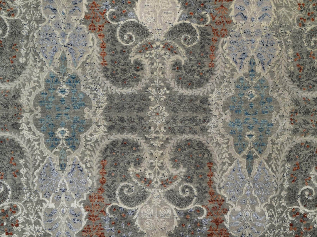 7'11" x 10'2" New Hand Knotted Grey Wool & Silk Rectangle Oriental Rug - MOA10291848
