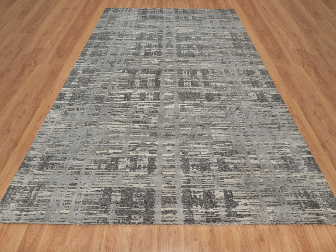 8'11" x 12'1" New Hand Knotted Grey Wool Rectangle Oriental Rug - MOA10291850