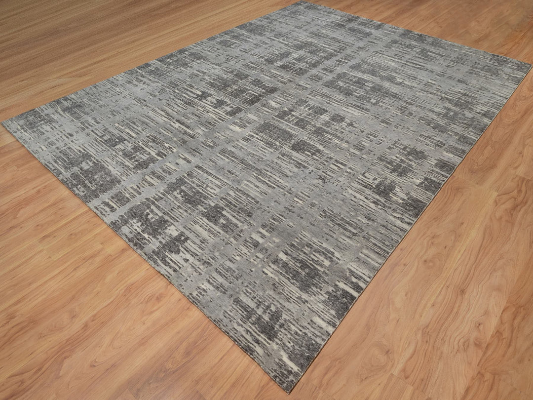 8'11" x 12'1" New Hand Knotted Grey Wool Rectangle Oriental Rug - MOA10291850