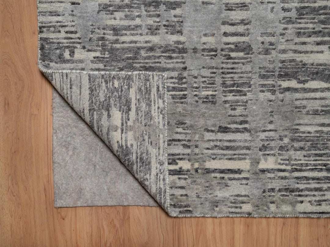 8'11" x 12'1" New Hand Knotted Grey Wool Rectangle Oriental Rug - MOA10291850