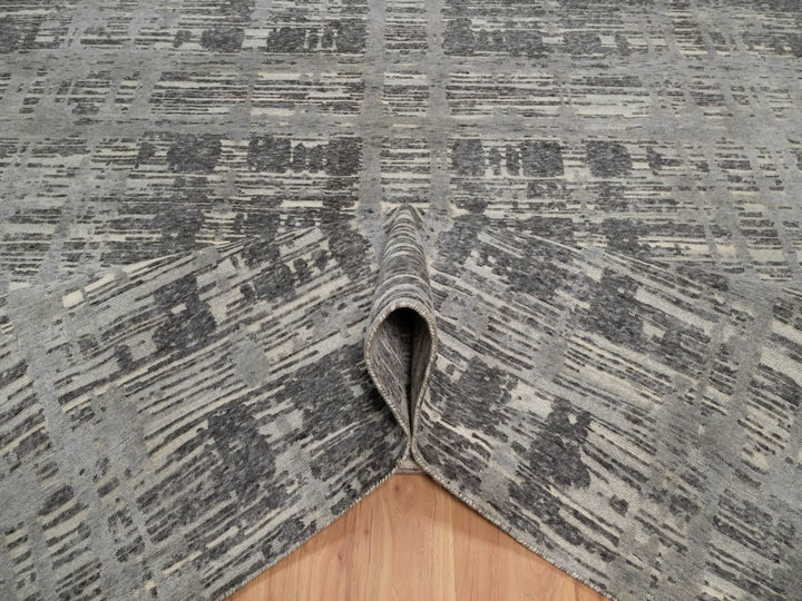 8'11" x 12'1" New Hand Knotted Grey Wool Rectangle Oriental Rug - MOA10291850