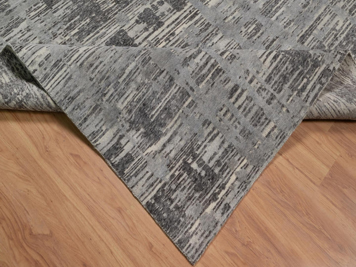 8'11" x 12'1" New Hand Knotted Grey Wool Rectangle Oriental Rug - MOA10291850