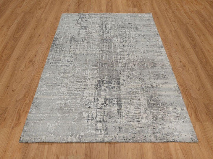 5'1" x 7'1" New Hand Knotted Grey Wool Rectangle Oriental Rug - MOA10291853