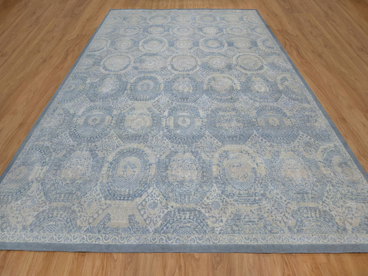 12'0" x 14'10" New Hand Knotted Blue Wool Rectangle Oriental Rug - MOA10291854