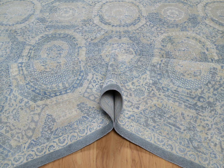 12'0" x 14'10" New Hand Knotted Blue Wool Rectangle Oriental Rug - MOA10291854