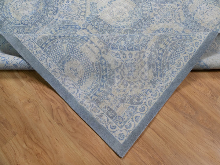 12'0" x 14'10" New Hand Knotted Blue Wool Rectangle Oriental Rug - MOA10291854