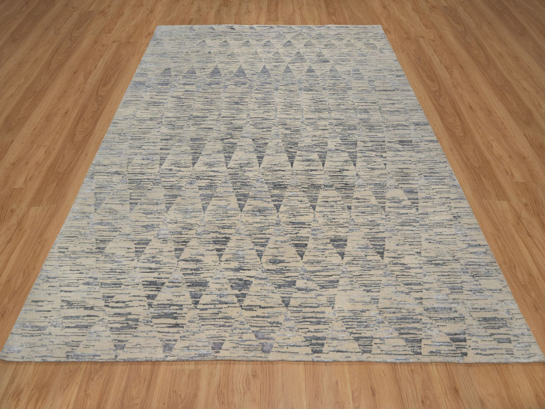 8'1" x 10'0" New Hand Knotted Ivory Wool Rectangle Oriental Rug - MOA10291855