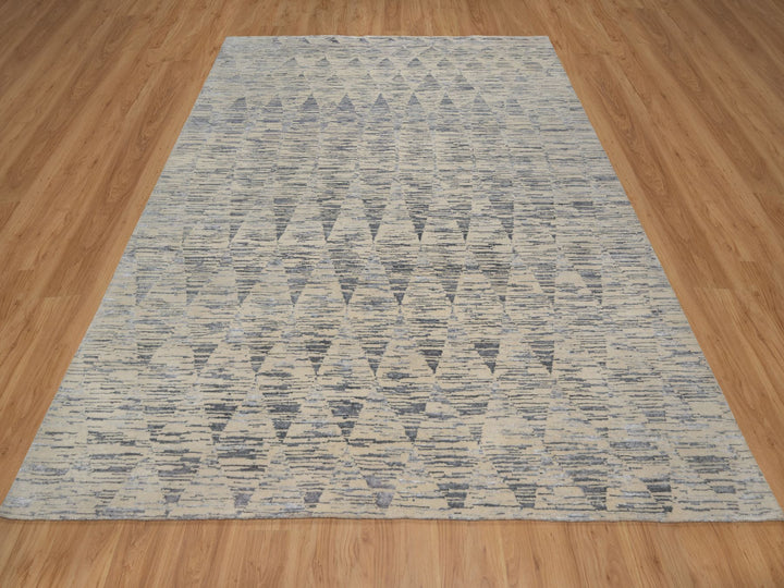 8'1" x 10'0" New Hand Knotted Ivory Wool Rectangle Oriental Rug - MOA10291855