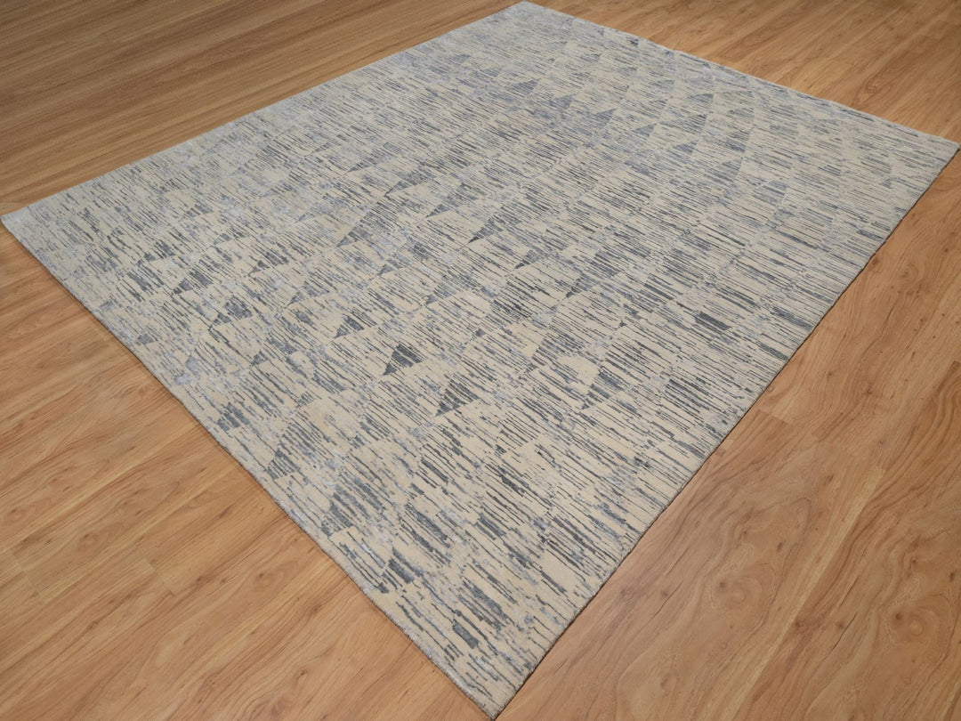 8'1" x 10'0" New Hand Knotted Ivory Wool Rectangle Oriental Rug - MOA10291855