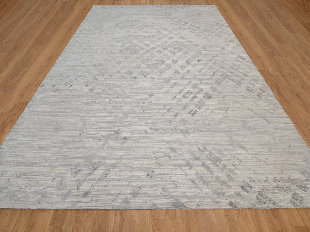 11'11" x 15'3" New Hand Knotted Ivory Wool Rectangle Oriental Rug - MOA10291856