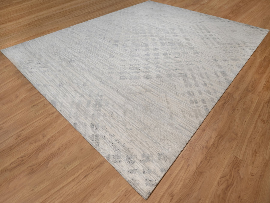 11'11" x 15'3" New Hand Knotted Grey Wool Rectangle Oriental Rug - MOA10291856