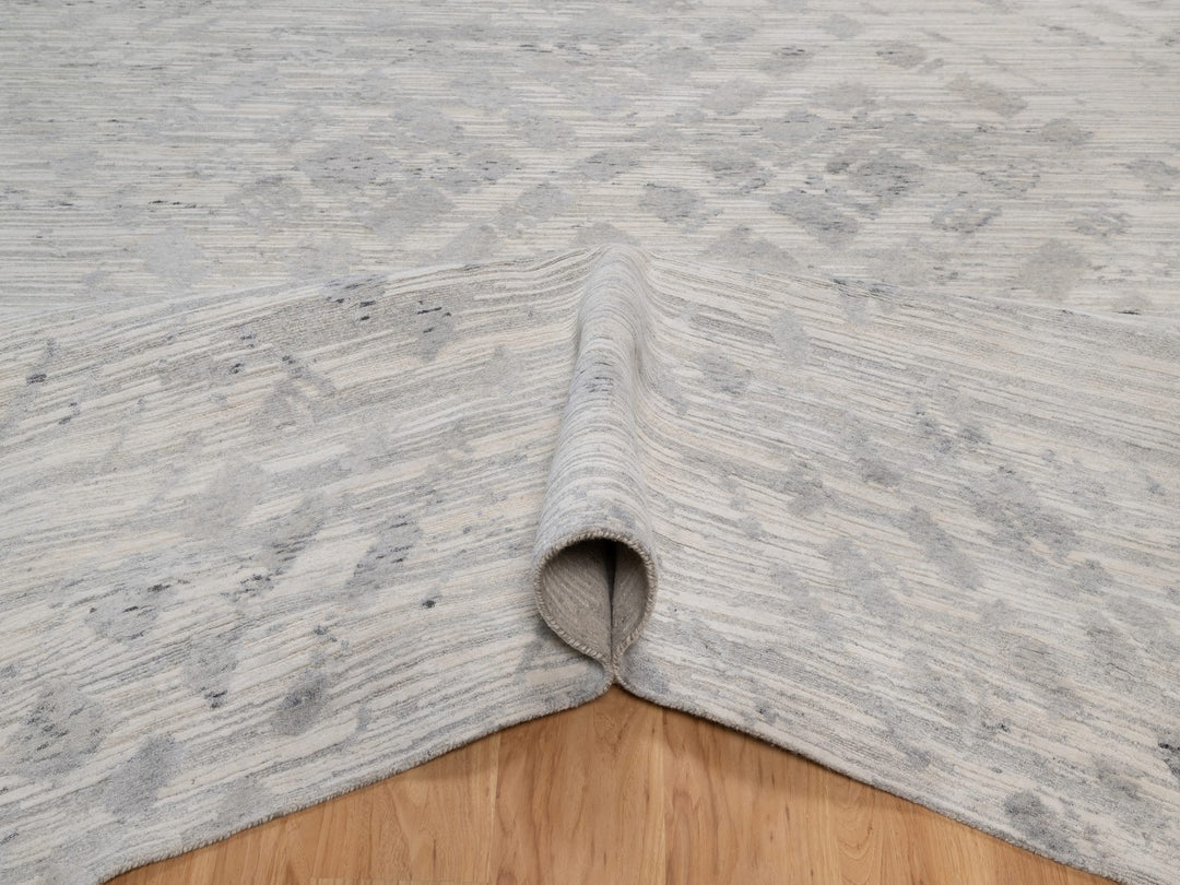 11'11" x 15'3" New Hand Knotted Ivory Wool Rectangle Oriental Rug - MOA10291856