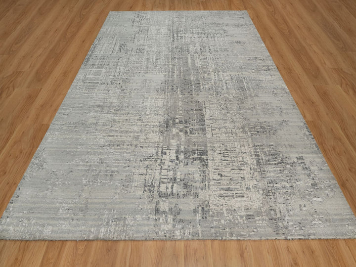 9'1" x 12'2" New Hand Knotted Grey Wool Rectangle Oriental Rug - MOA10291857