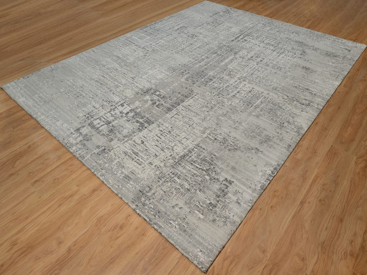 9'1" x 12'2" New Hand Knotted Grey Wool Rectangle Oriental Rug - MOA10291857
