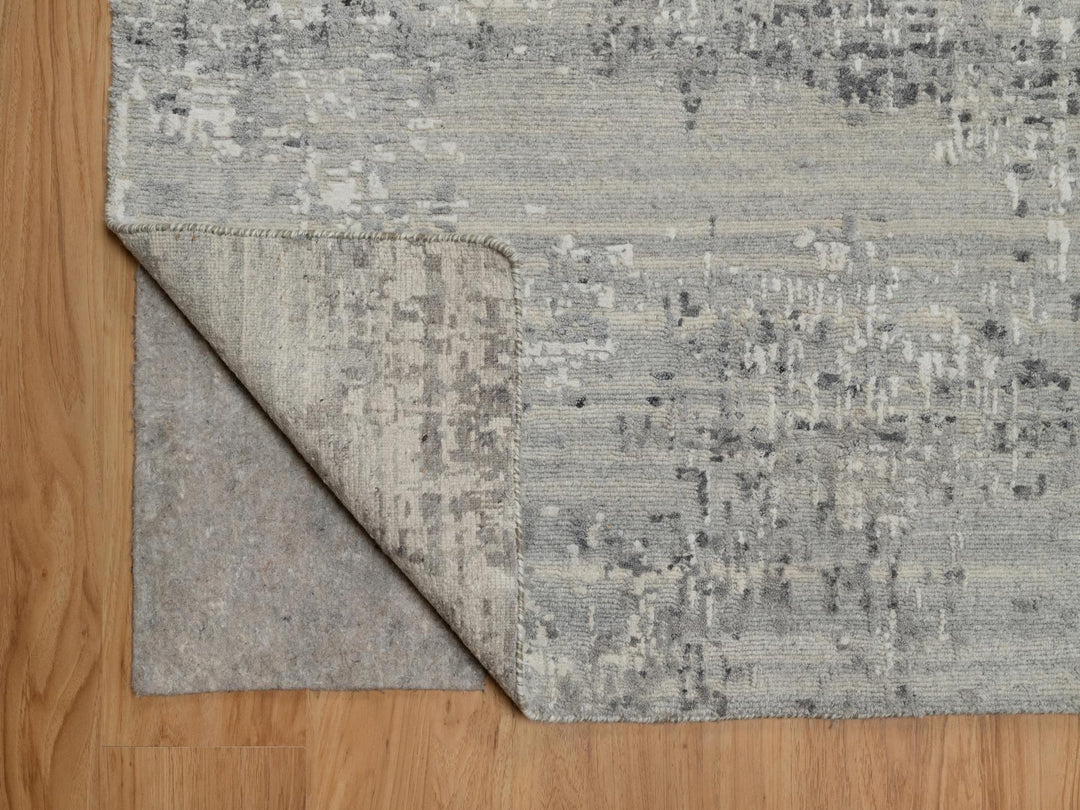 9'1" x 12'2" New Hand Knotted Grey Wool Rectangle Oriental Rug - MOA10291857