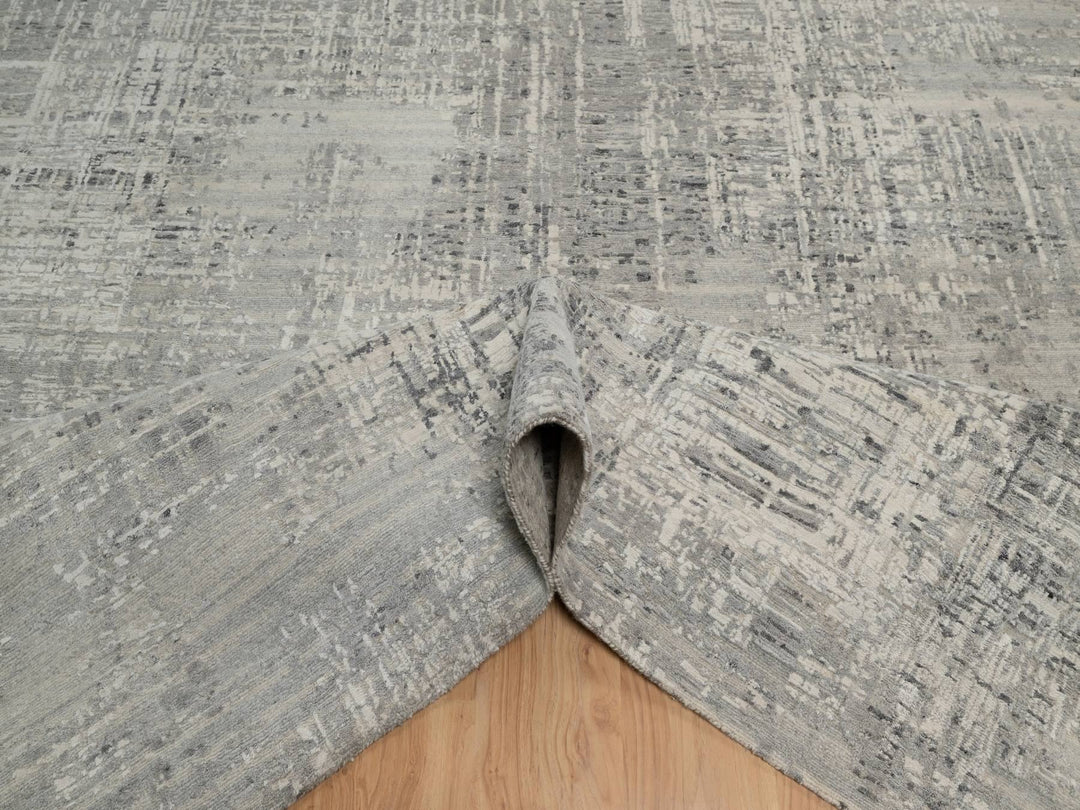 9'1" x 12'2" New Hand Knotted Grey Wool Rectangle Oriental Rug - MOA10291857