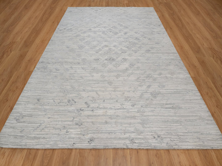 9'0" x 12'1" New Hand Knotted Grey Wool Rectangle Oriental Rug - MOA10291859