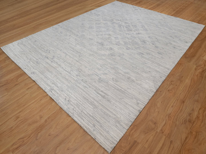 9'0" x 12'1" New Hand Knotted Grey Wool Rectangle Oriental Rug - MOA10291859