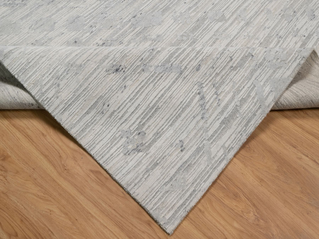 9'0" x 12'1" New Hand Knotted Grey Wool Rectangle Oriental Rug - MOA10291859