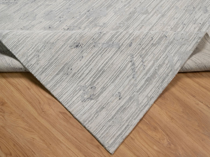 9'0" x 12'1" New Hand Knotted Grey Wool Rectangle Oriental Rug - MOA10291859